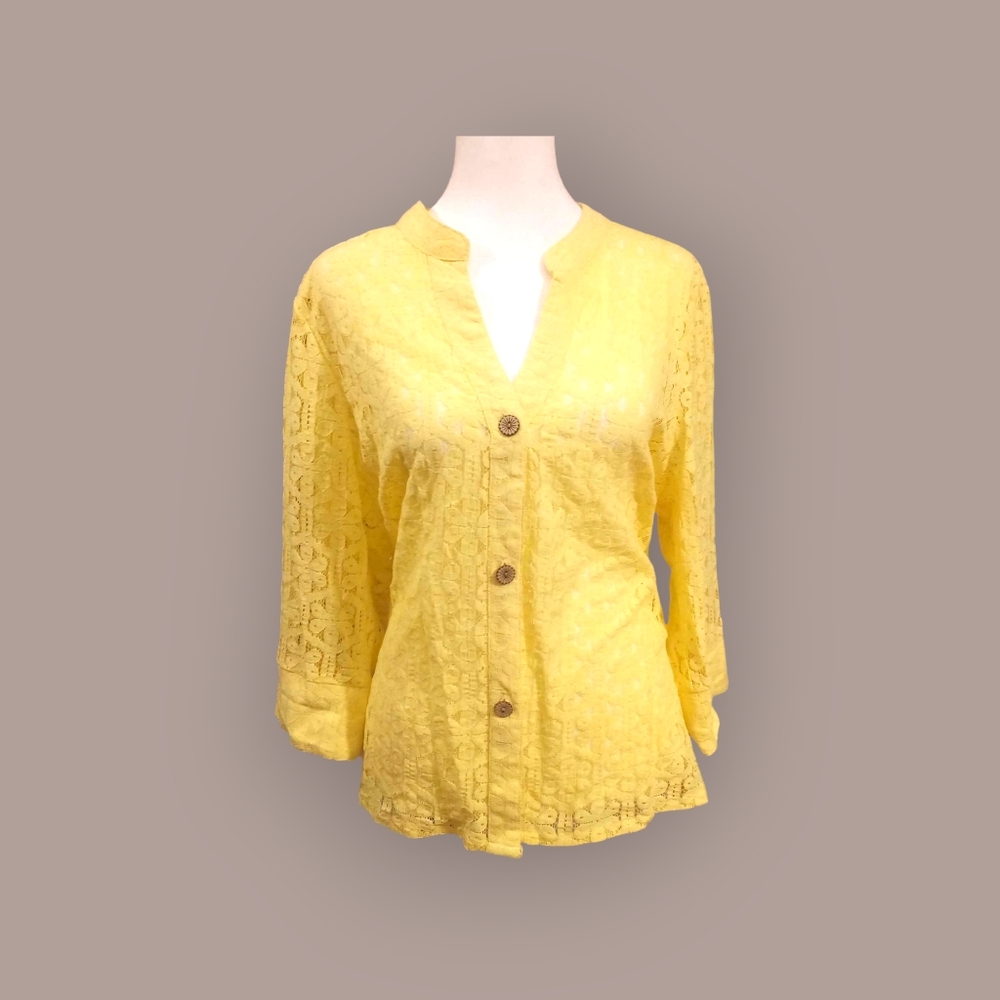 Yellow lace button down size petite xl